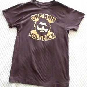 Busted Tees Womens (M) T-Shirt One Man Wolf Pack Brown Cotton